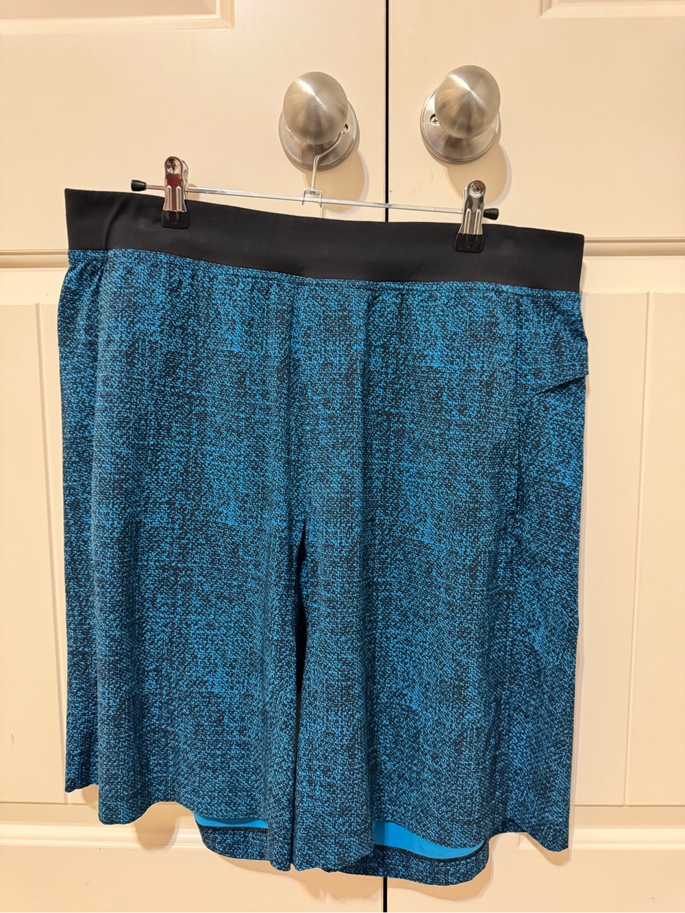 lululemon athletica Teal-Pattern Athletic Shorts with Black Waistband- linerless